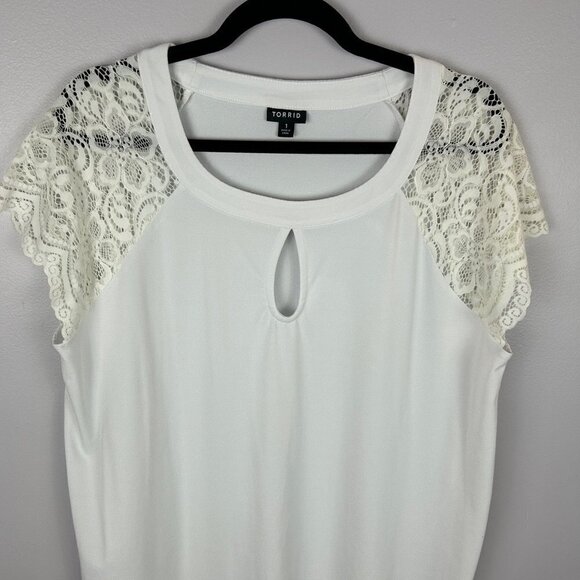 Torrid Studio Knit Short Lace Sleeve Top 1X White - Picture 3 of 11
